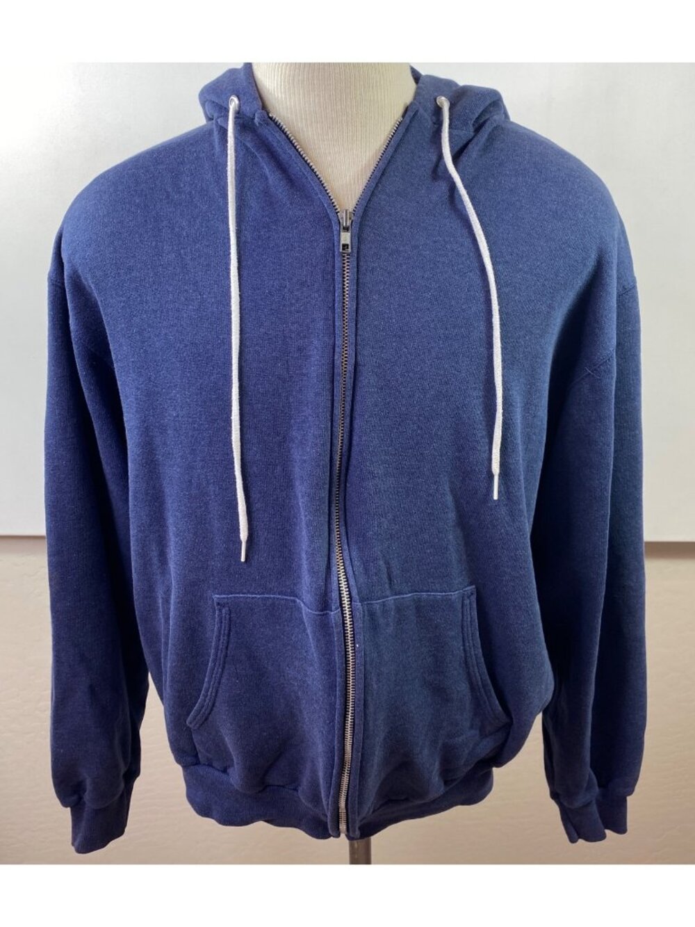 Hanes Unisex Full-Zip Blue Drawstring Hood Kangaroo Pockets Sweatshirt Size XL